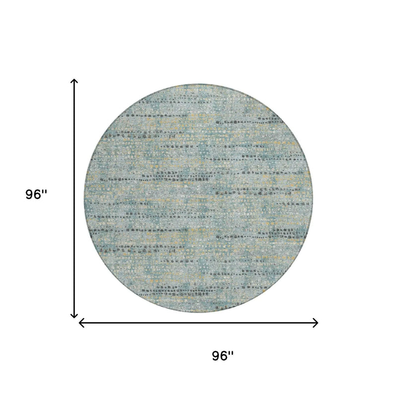 8' Teal Blue And Pewter Round Abstract Washable Indoor Outdoor Area Rug Homeroots Outdoor