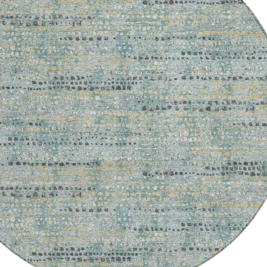8' Teal Blue And Pewter Round Abstract Washable Indoor Outdoor Area Rug Homeroots Outdoor