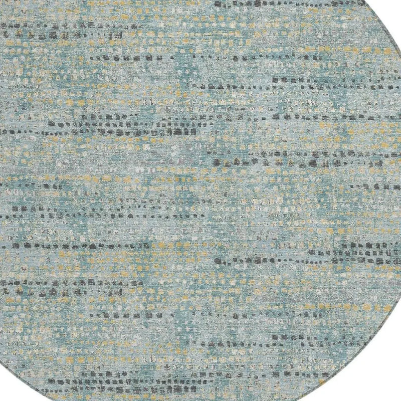 8' Teal Blue And Pewter Round Abstract Washable Indoor Outdoor Area Rug Homeroots Outdoor