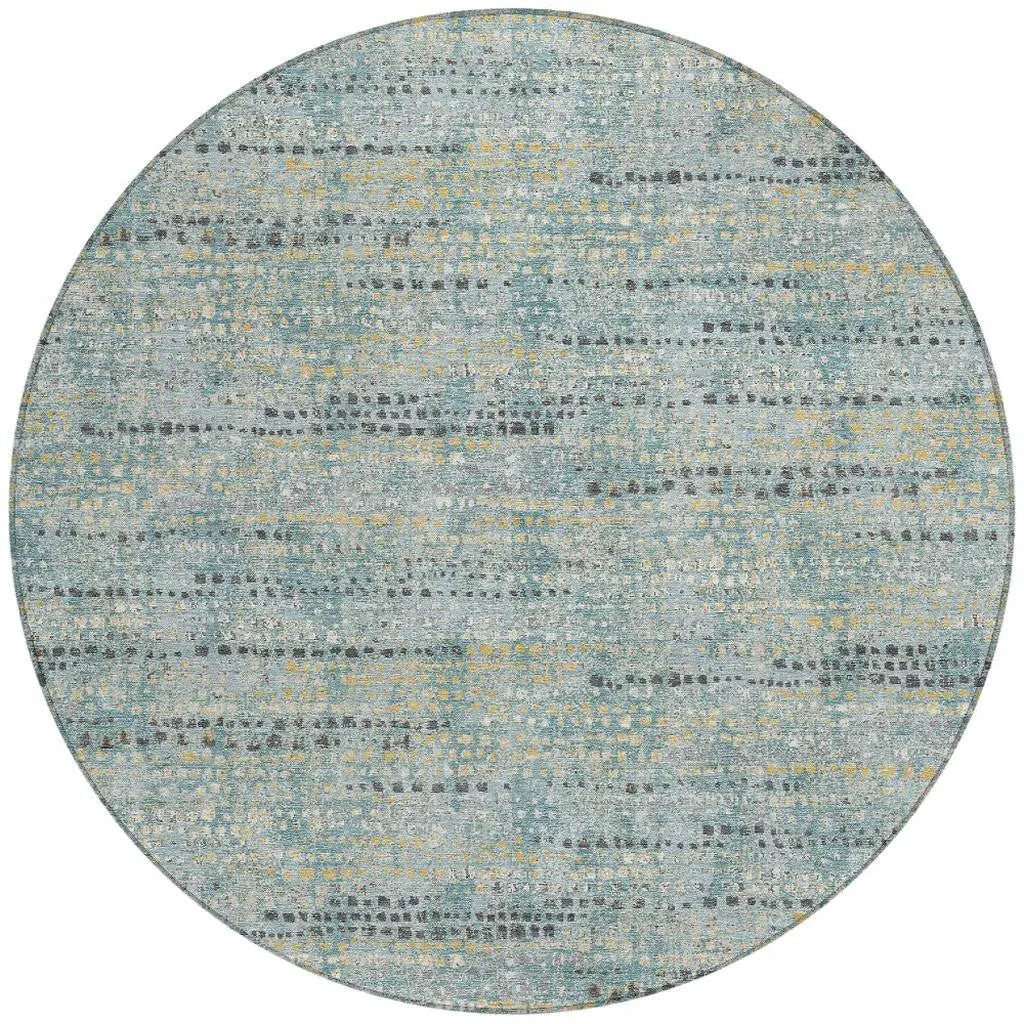 8' Teal Blue And Pewter Round Abstract Washable Indoor Outdoor Area Rug Homeroots Outdoor