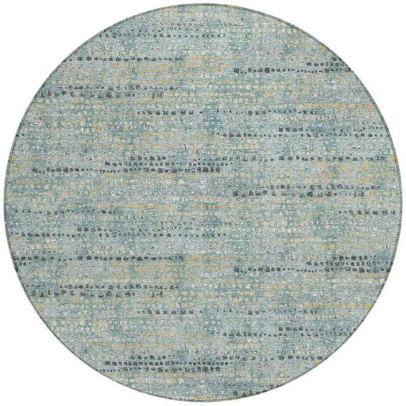 8' Teal Blue And Pewter Round Abstract Washable Indoor Outdoor Area Rug Homeroots Outdoor