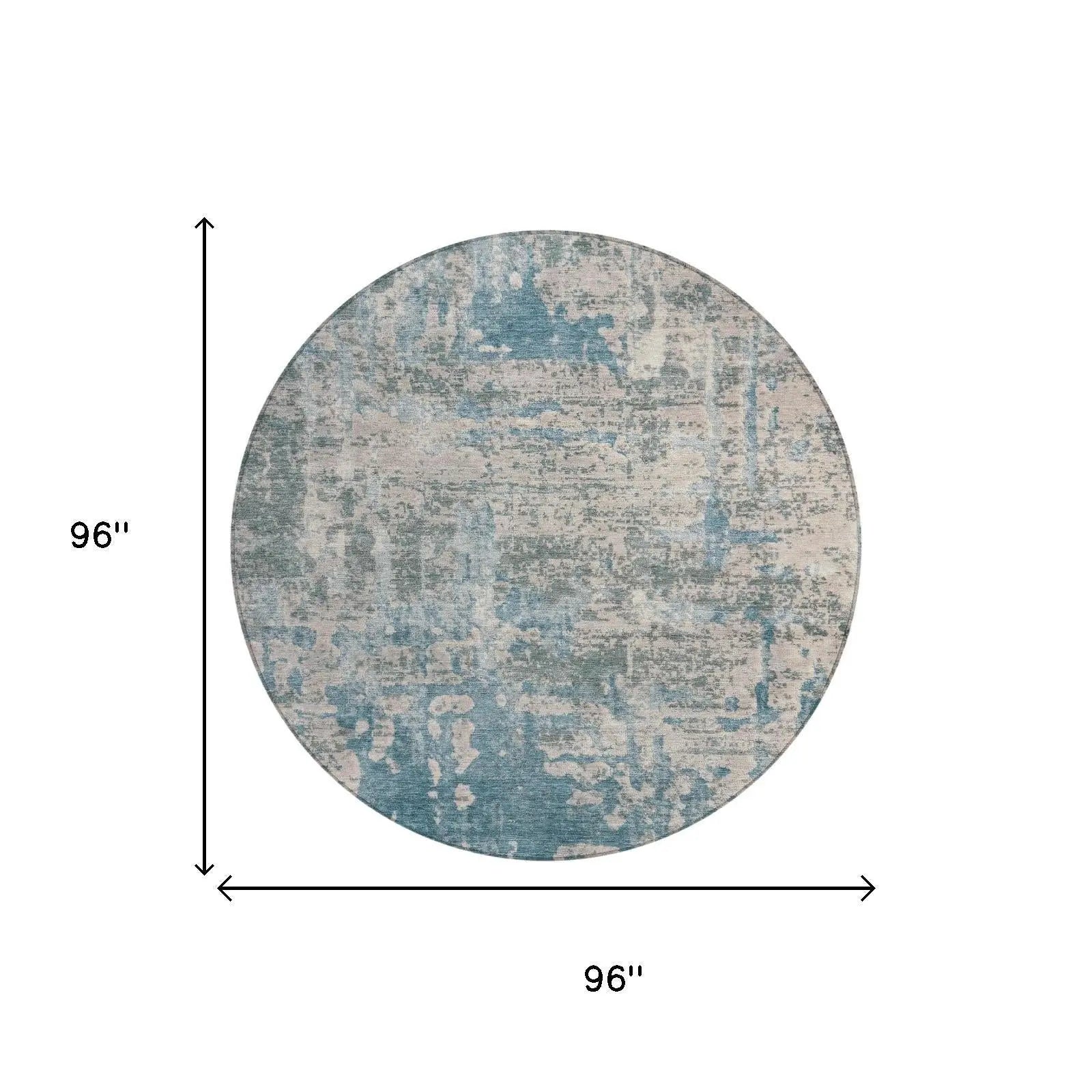 8' Teal Blue And Pewter Round Abstract Washable Indoor Outdoor Area Rug Homeroots Outdoor