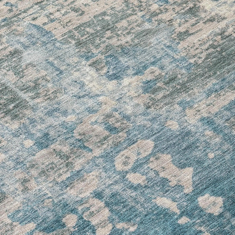 8' Teal Blue And Pewter Round Abstract Washable Indoor Outdoor Area Rug Homeroots Outdoor