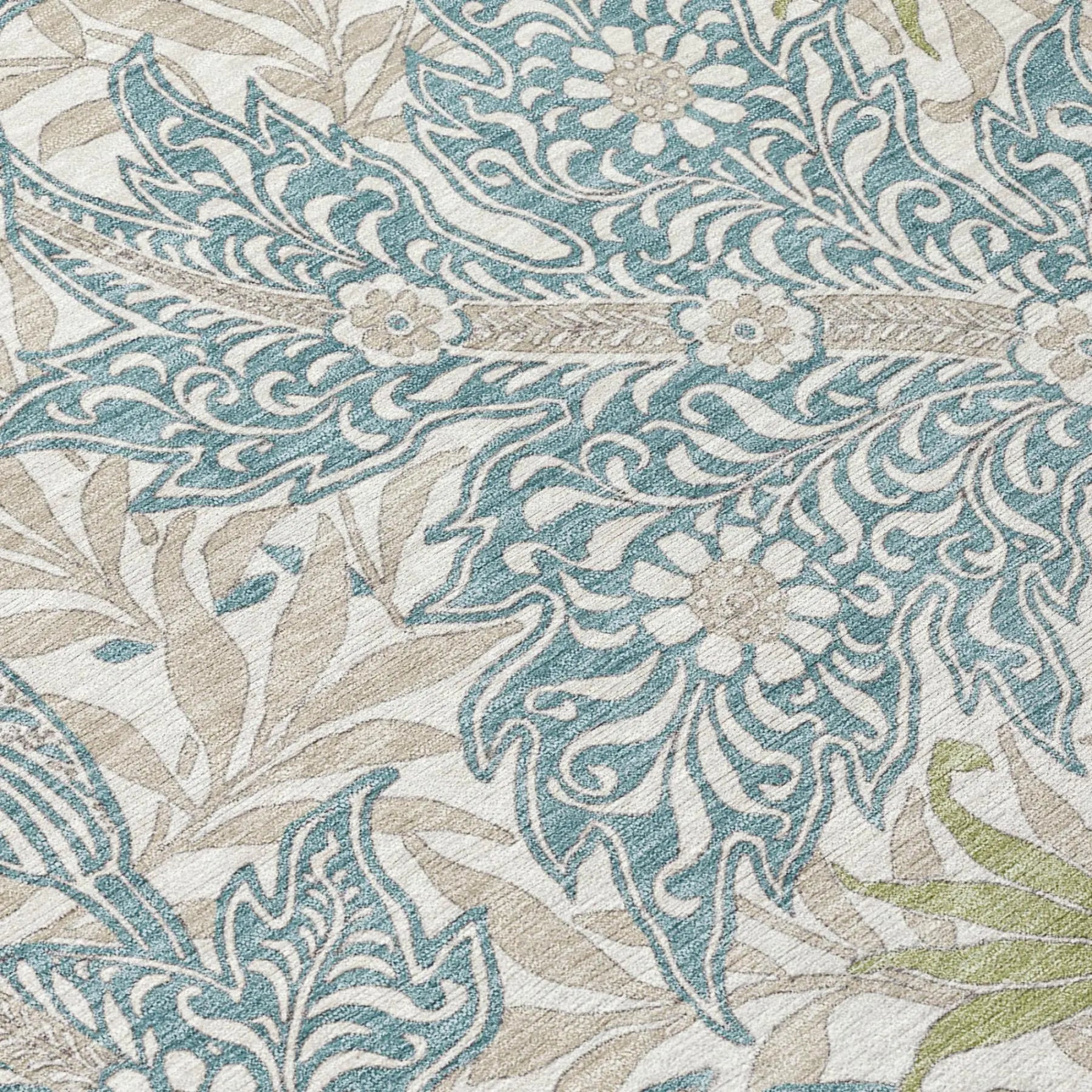 8' Teal Blue And Pewter Round Botanical Leaves Washable Indoor Outdoor Area Rug Homeroots Outdoor