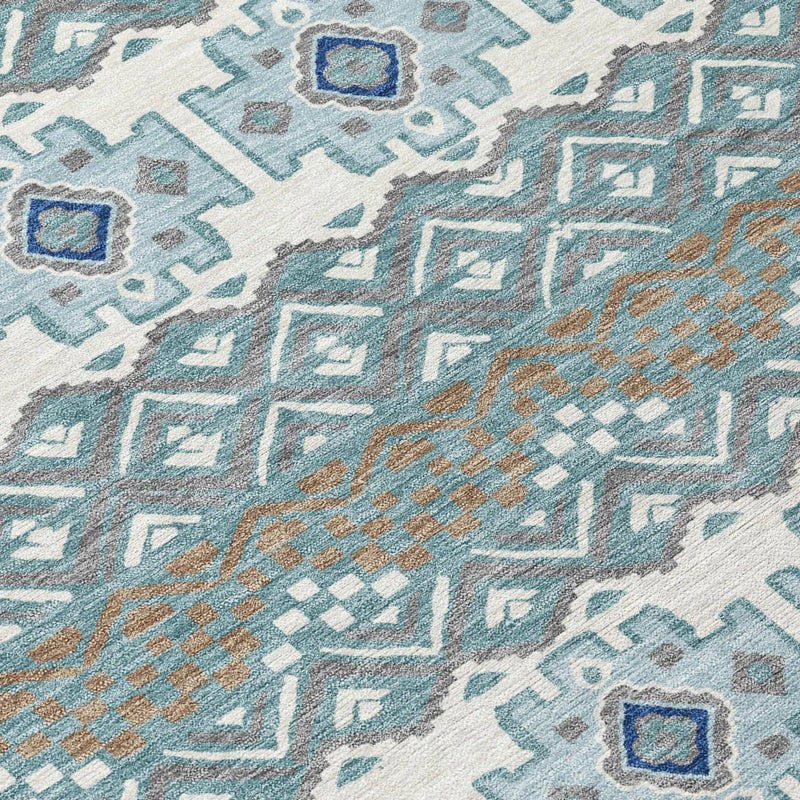 8' Teal Blue And Pewter Round Striped Washable Indoor Outdoor Area Rug Homeroots Outdoor