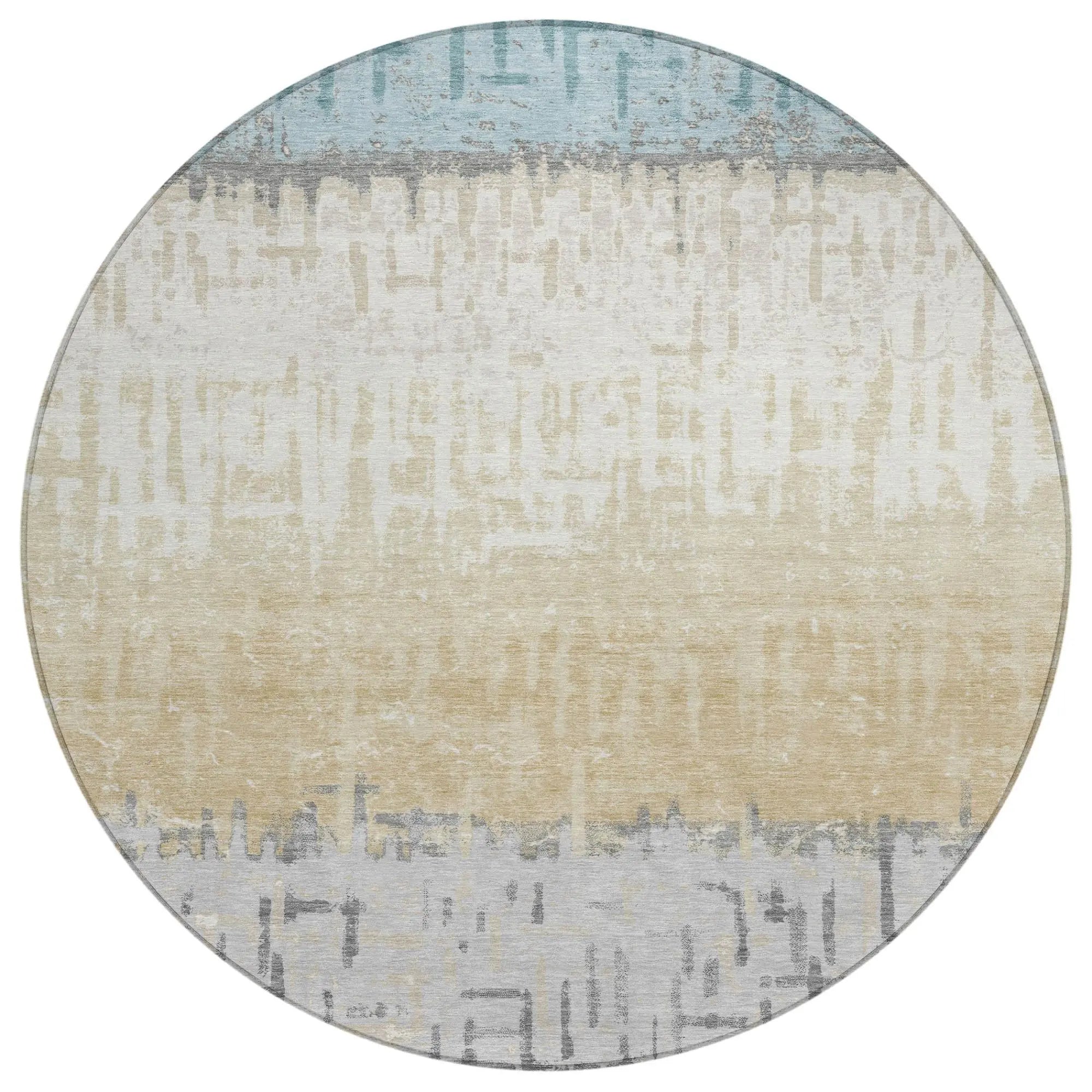 8' Teal Blue And Pewter Round Striped Washable Indoor Outdoor Area Rug Homeroots Outdoor
