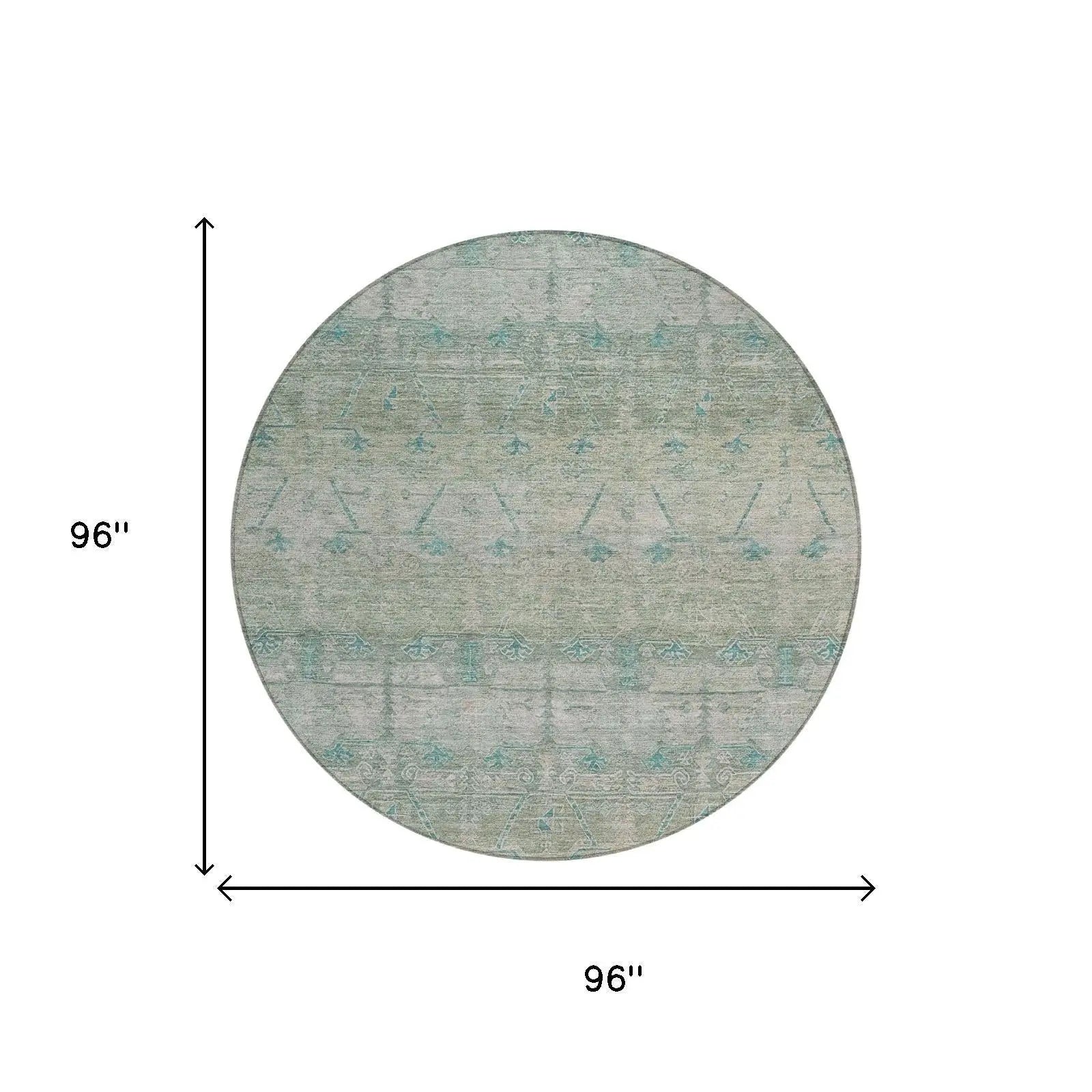 8' Teal Blue And Pewter Round Tribal Washable Indoor Outdoor Area Rug Homeroots Outdoor