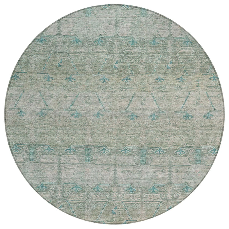 8' Teal Blue And Pewter Round Tribal Washable Indoor Outdoor Area Rug Homeroots Outdoor