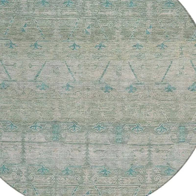 8' Teal Blue And Pewter Round Tribal Washable Indoor Outdoor Area Rug Homeroots Outdoor