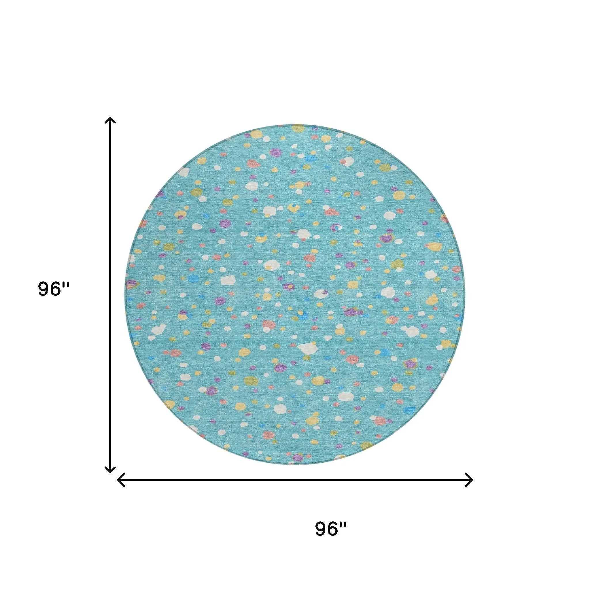 8' Teal Blue And Pink Round Geometric Washable Indoor Outdoor Area Rug Homeroots Outdoor
