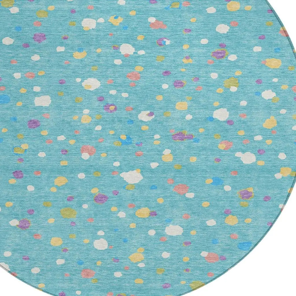 8' Teal Blue And Pink Round Geometric Washable Indoor Outdoor Area Rug Homeroots Outdoor