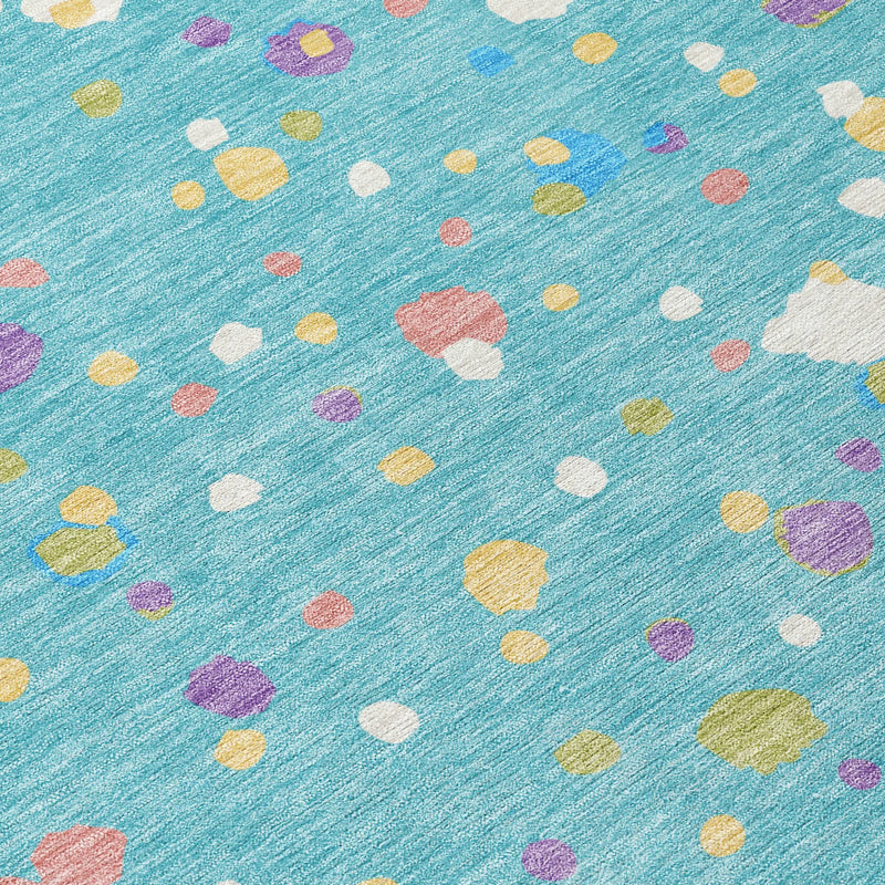 8' Teal Blue And Pink Round Geometric Washable Indoor Outdoor Area Rug Homeroots Outdoor