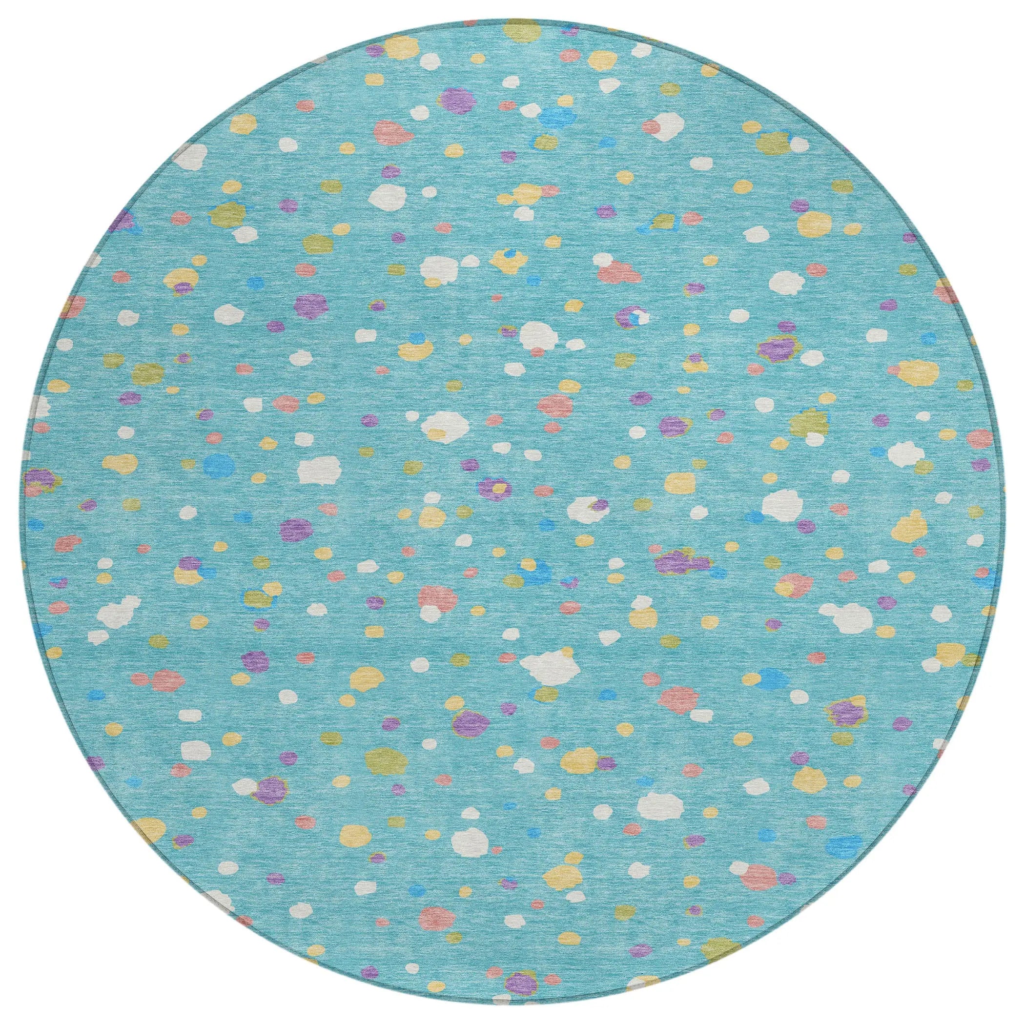 8' Teal Blue And Pink Round Geometric Washable Indoor Outdoor Area Rug Homeroots Outdoor