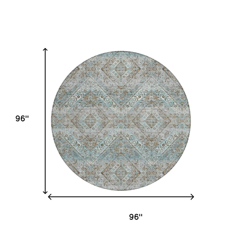 8' Teal Blue And Purple Round Tribal Washable Indoor Outdoor Area Rug Homeroots Outdoor