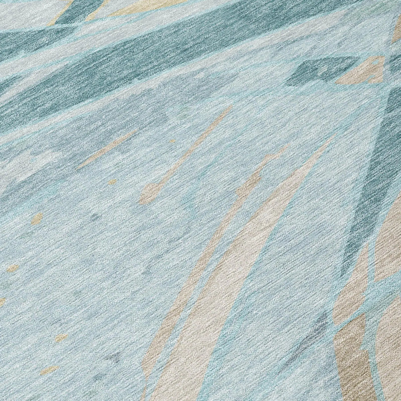 8' Teal Blue And Silver Round Abstract Washable Indoor Outdoor Area Rug Homeroots Outdoor