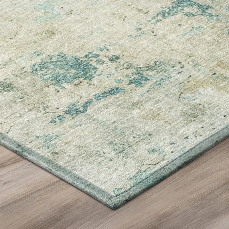 8' Teal Blue And Silver Round Abstract Washable Indoor Outdoor Area Rug Homeroots Outdoor