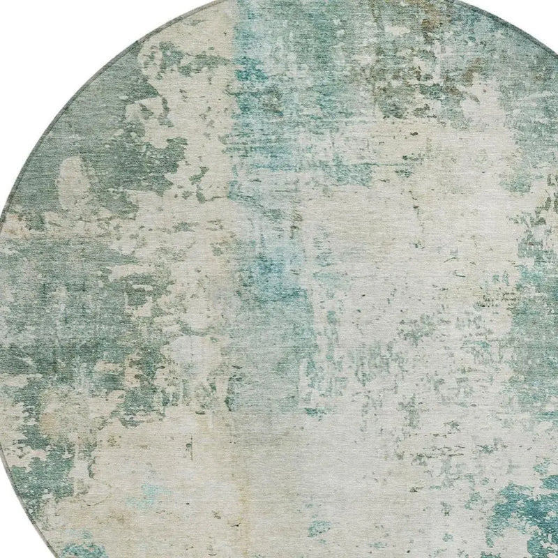 8' Teal Blue And Silver Round Abstract Washable Indoor Outdoor Area Rug Homeroots Outdoor