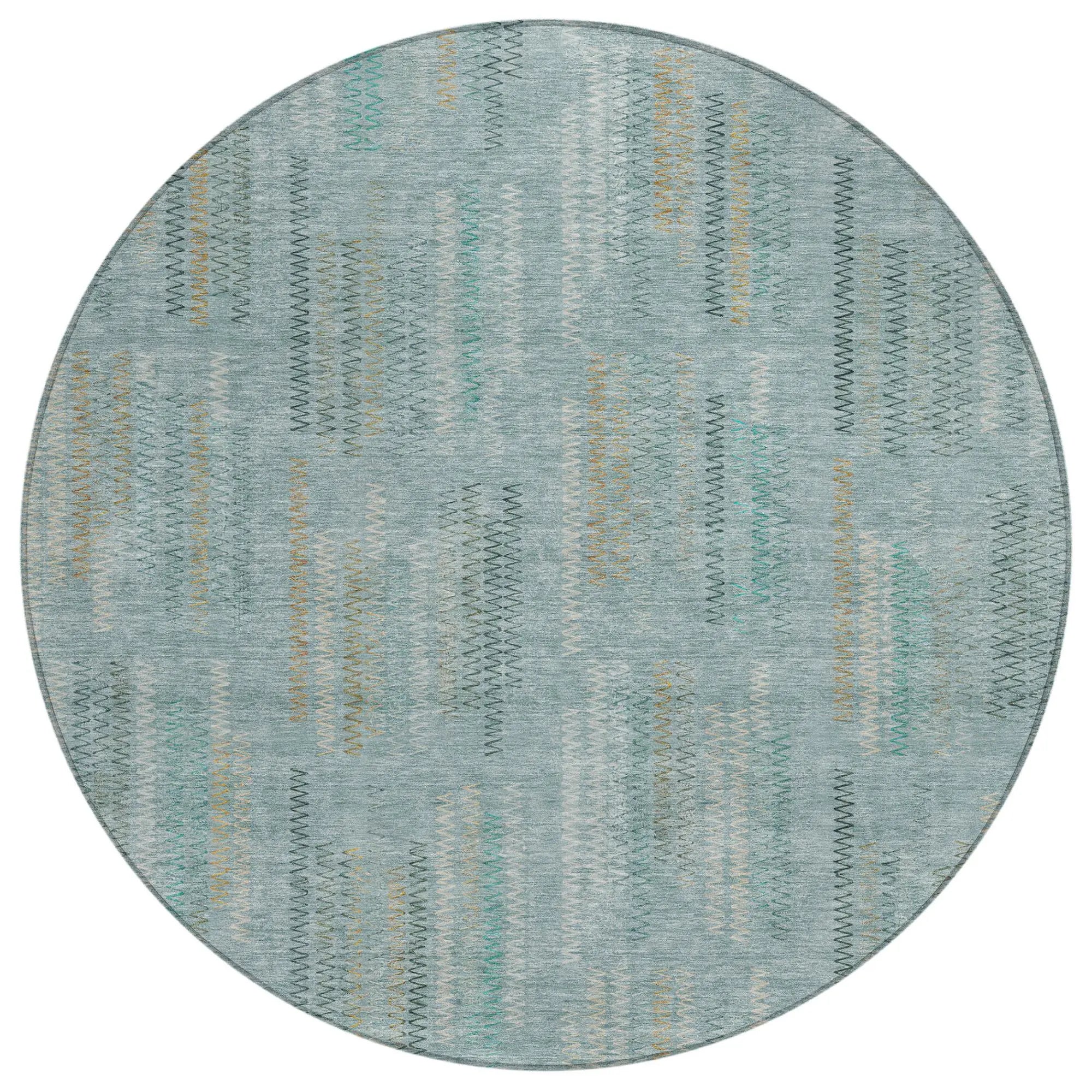 8' Teal Blue And Silver Round Abstract Washable Indoor Outdoor Area Rug Homeroots Outdoor