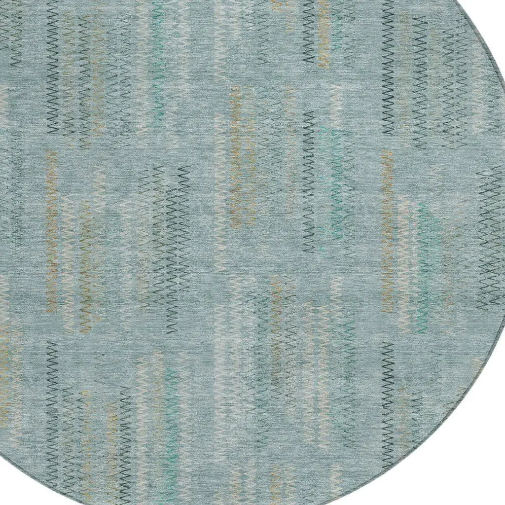 8' Teal Blue And Silver Round Abstract Washable Indoor Outdoor Area Rug Homeroots Outdoor