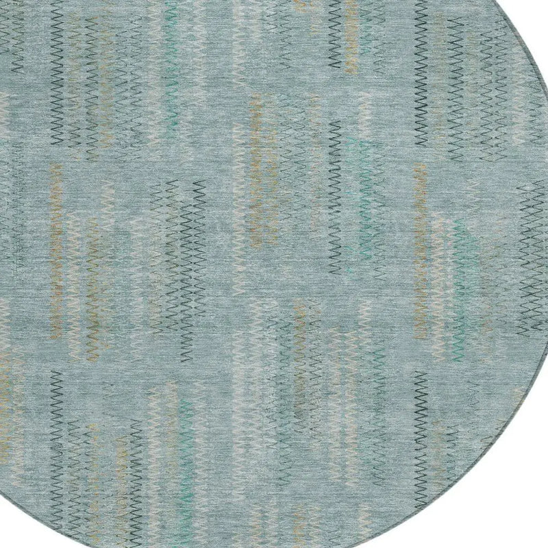 8' Teal Blue And Silver Round Abstract Washable Indoor Outdoor Area Rug Homeroots Outdoor