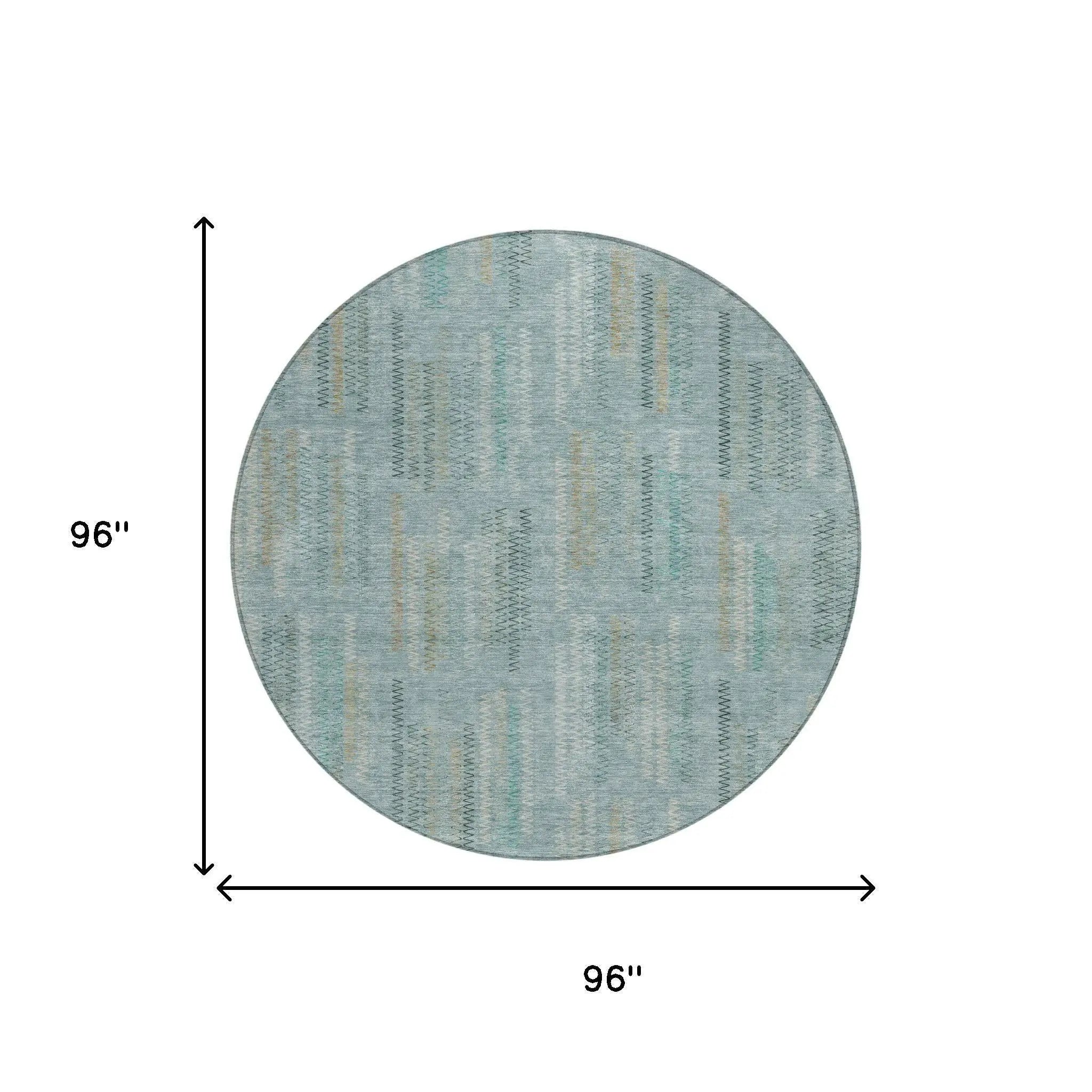 8' Teal Blue And Silver Round Abstract Washable Indoor Outdoor Area Rug Homeroots Outdoor