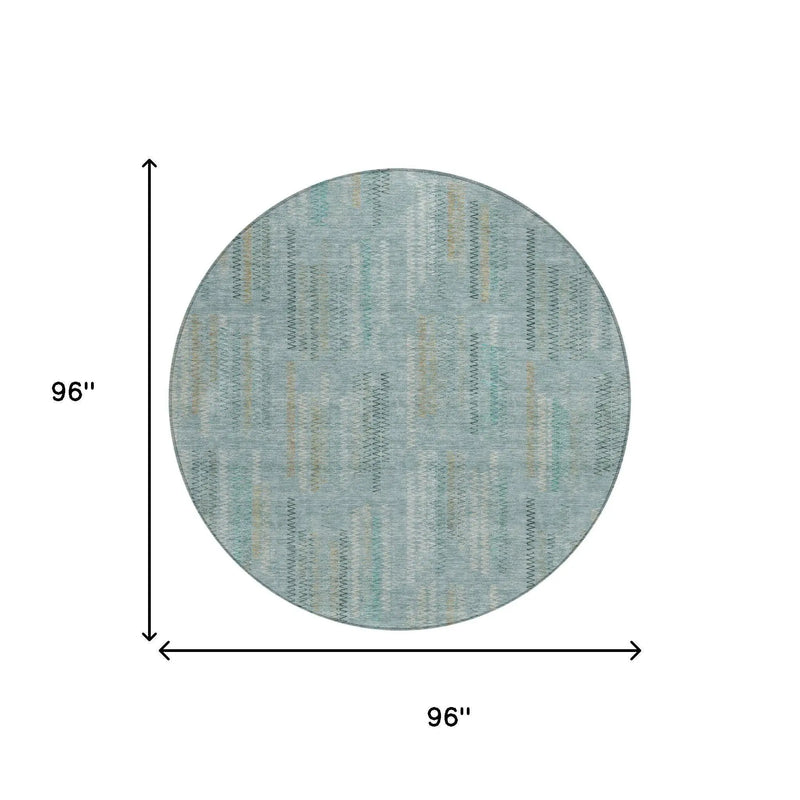 8' Teal Blue And Silver Round Abstract Washable Indoor Outdoor Area Rug Homeroots Outdoor