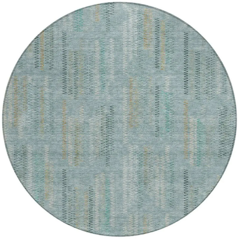 8' Teal Blue And Silver Round Abstract Washable Indoor Outdoor Area Rug Homeroots Outdoor