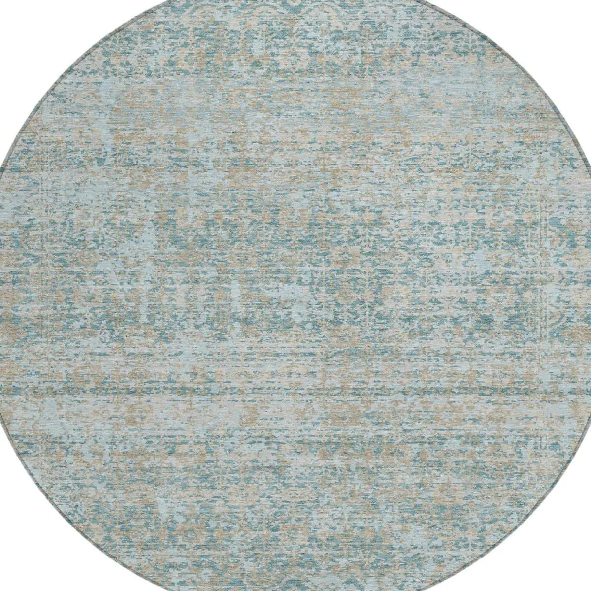 8' Teal Blue And Silver Round Abstract Washable Indoor Outdoor Area Rug Homeroots Outdoor