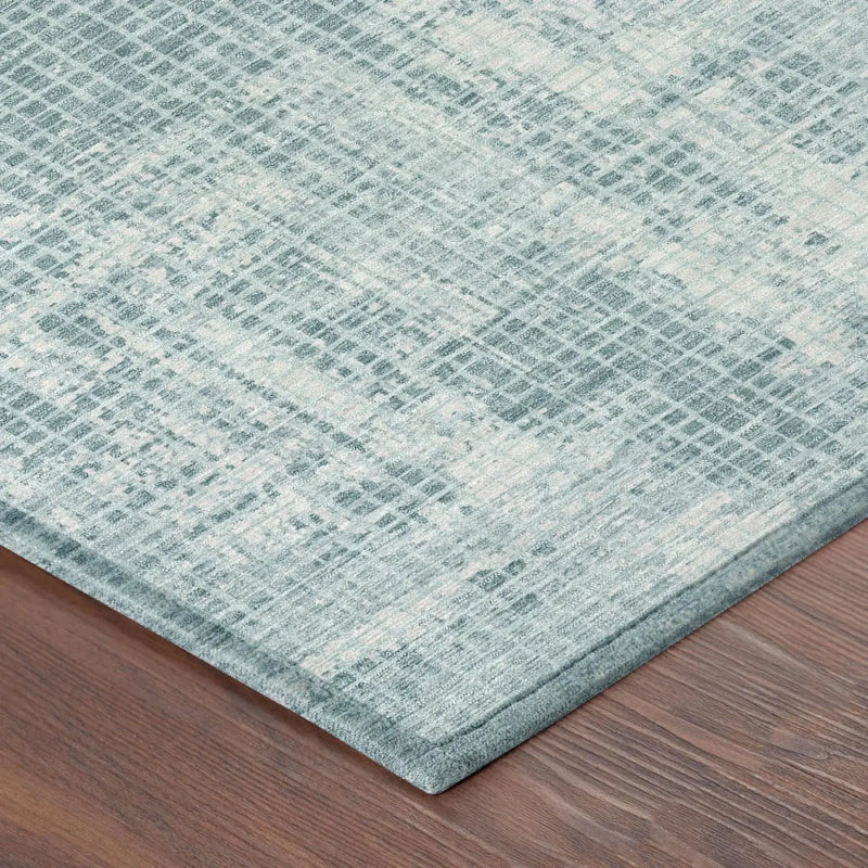 8' Teal Blue And Silver Round Abstract Washable Indoor Outdoor Area Rug Homeroots Outdoor