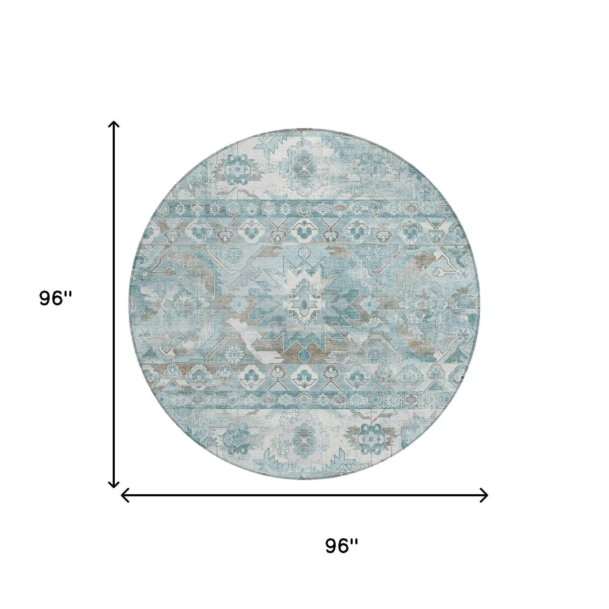 8' Teal Blue And Silver Round Cactus Washable Indoor Outdoor Area Rug Homeroots Outdoor