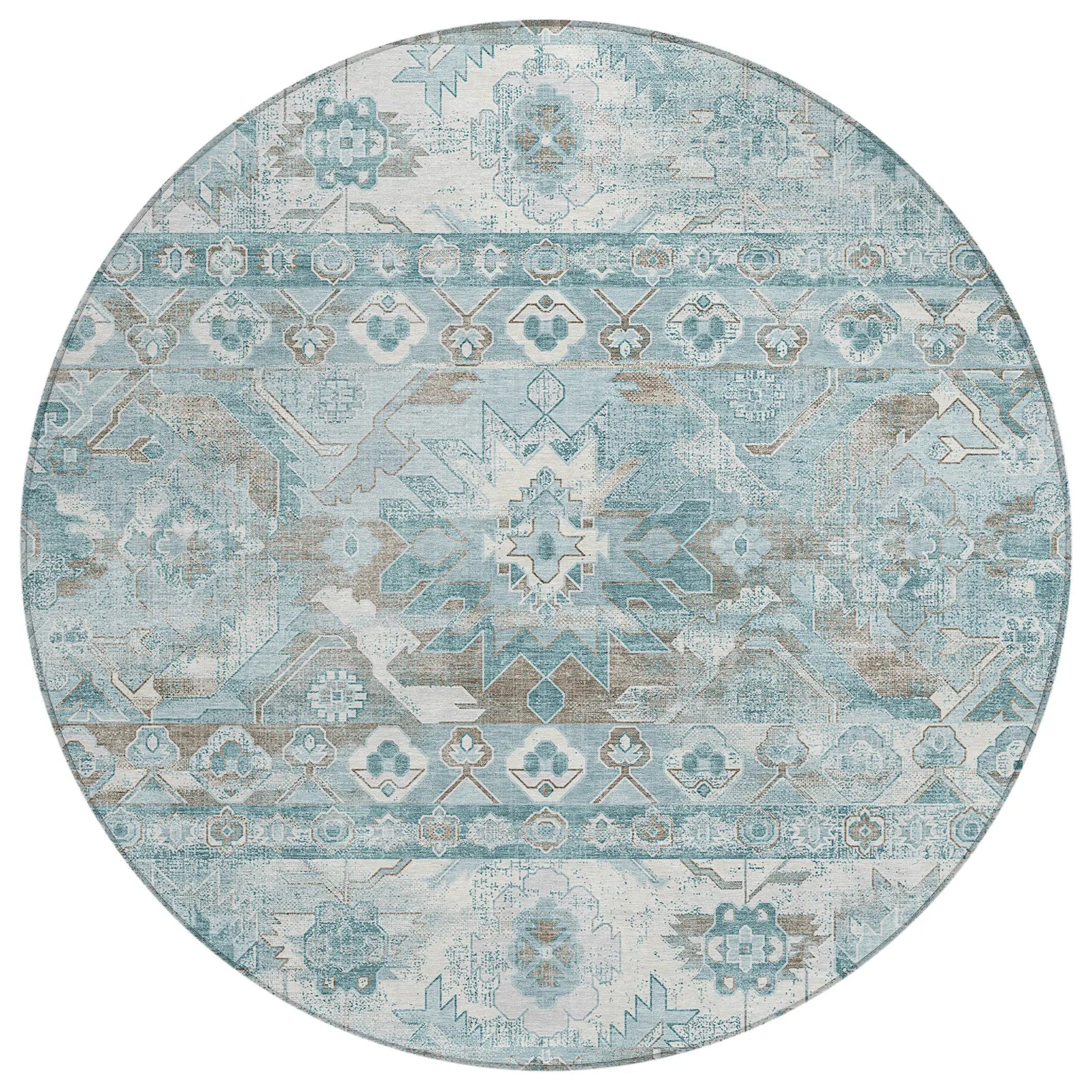 8' Teal Blue And Silver Round Cactus Washable Indoor Outdoor Area Rug Homeroots Outdoor