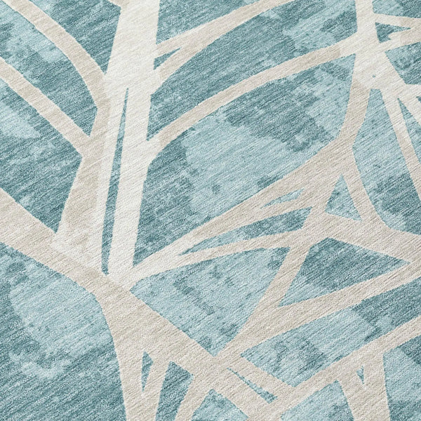 8' Teal Blue And Silver Round Floral Washable Indoor Outdoor Area Rug Homeroots Outdoor