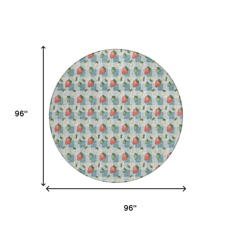 8' Teal Blue And Silver Round Floral Washable Indoor Outdoor Area Rug Homeroots Outdoor