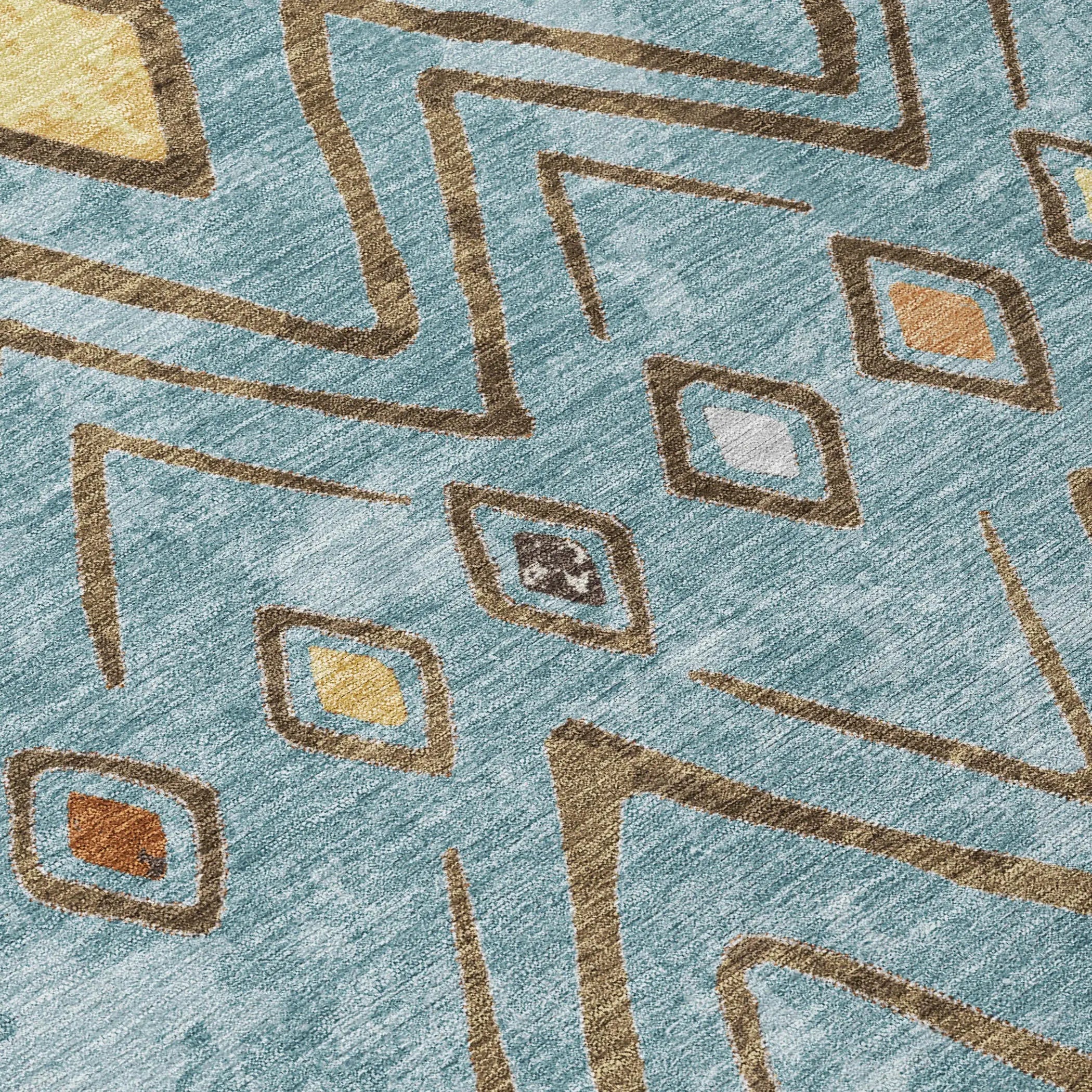 8' Teal Blue And Silver Round Geometric Washable Indoor Outdoor Area Rug Homeroots Outdoor