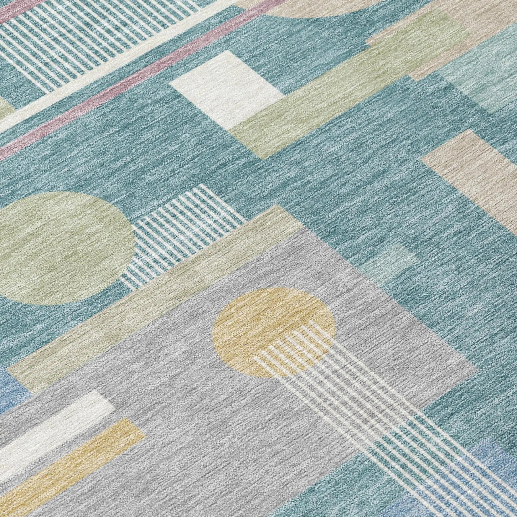 8' Teal Blue And Silver Round Geometric Washable Indoor Outdoor Area Rug Homeroots Outdoor
