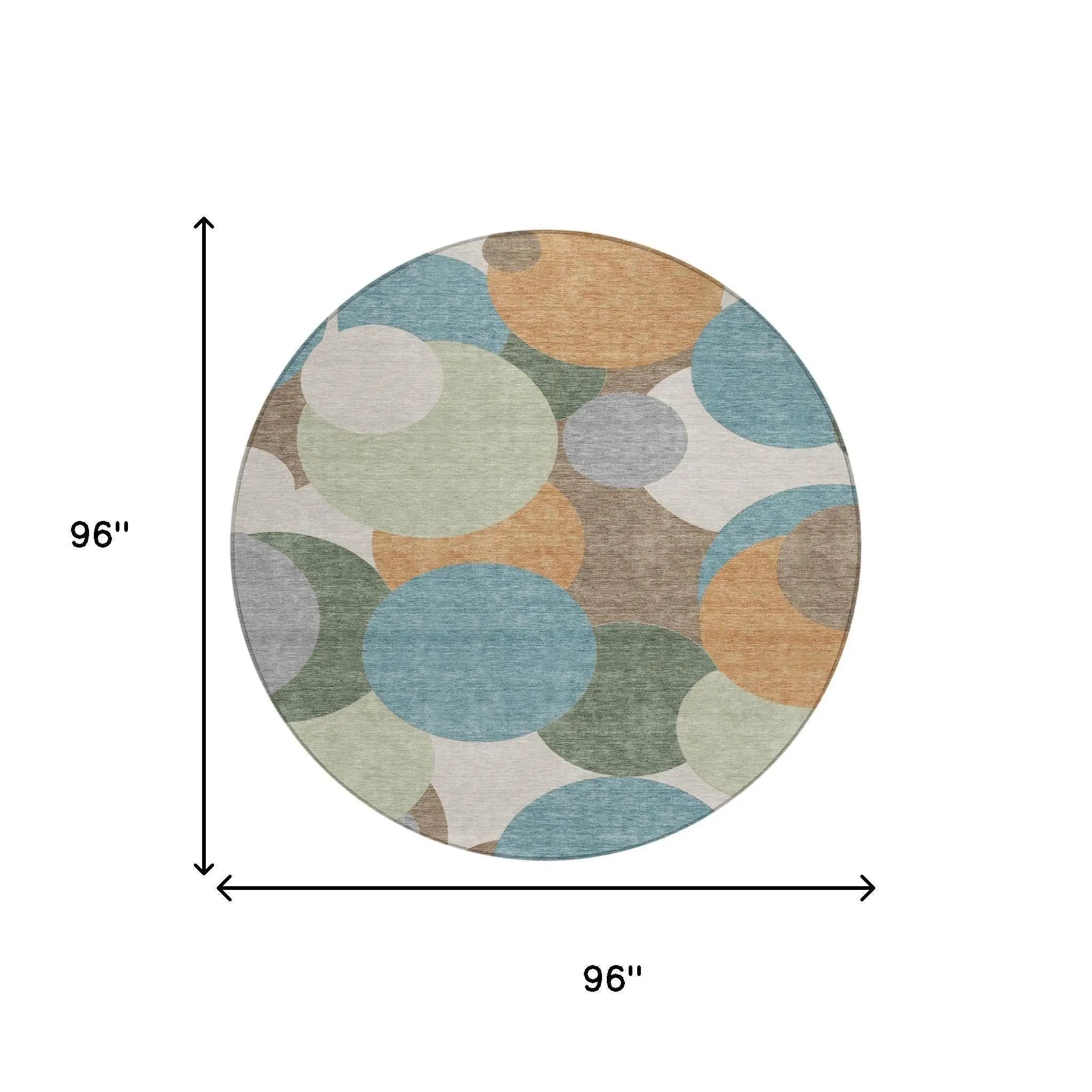8' Teal Blue And Silver Round Geometric Washable Indoor Outdoor Area Rug Homeroots Outdoor