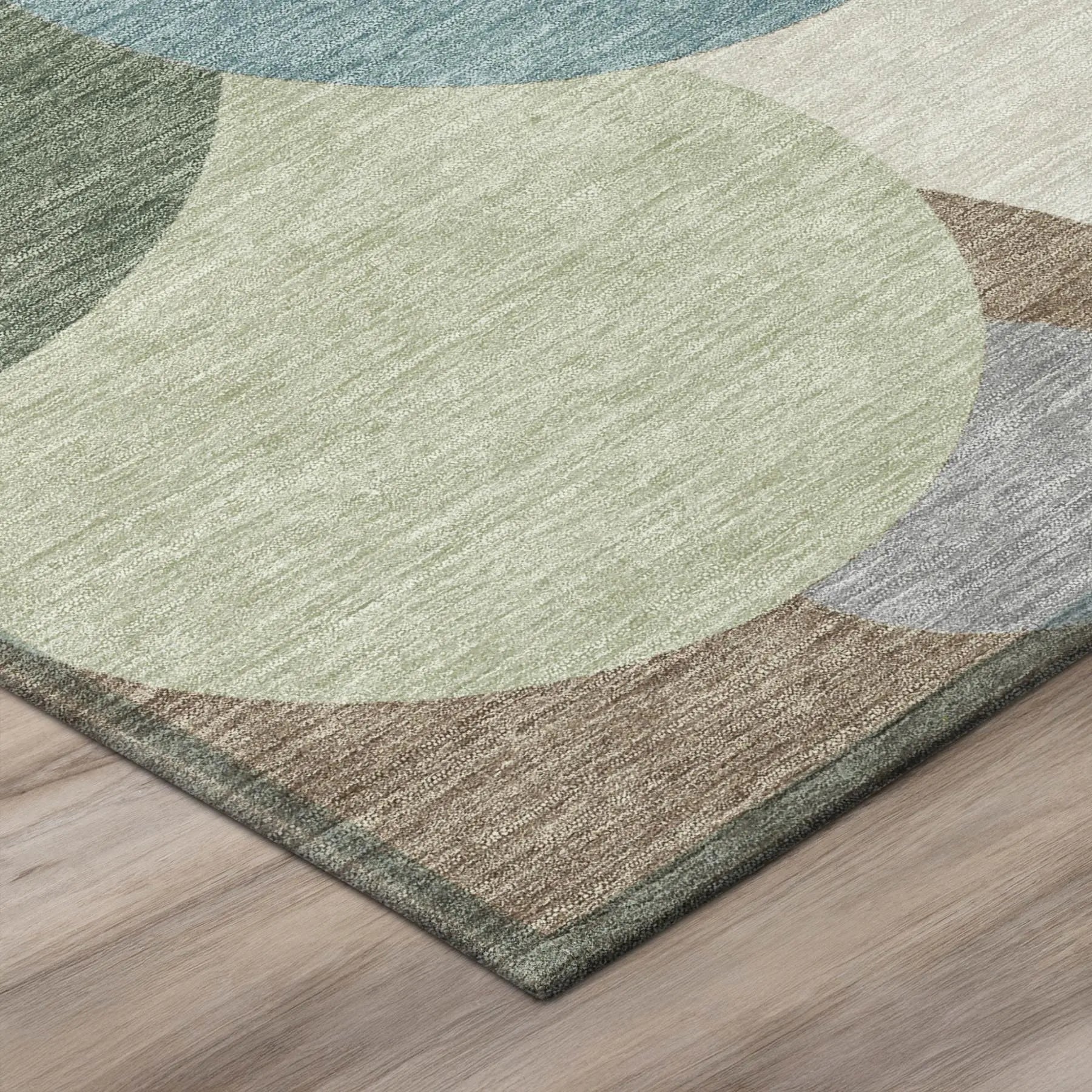 8' Teal Blue And Silver Round Geometric Washable Indoor Outdoor Area Rug Homeroots Outdoor
