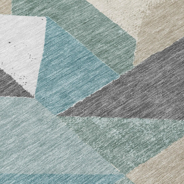 8' Teal Blue And Silver Round Geometric Washable Indoor Outdoor Area Rug Homeroots Outdoor