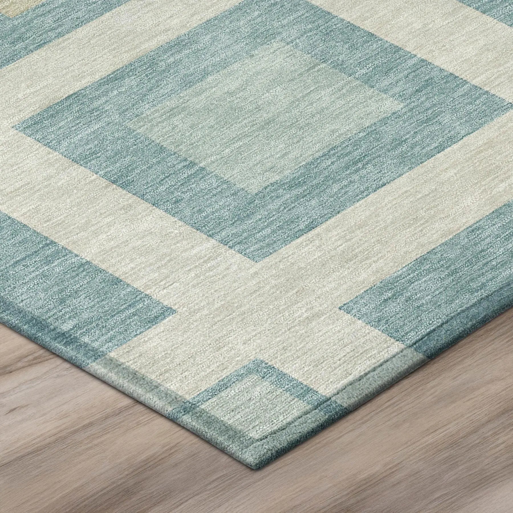 8' Teal Blue And Silver Round Geometric Washable Indoor Outdoor Area Rug Homeroots Outdoor