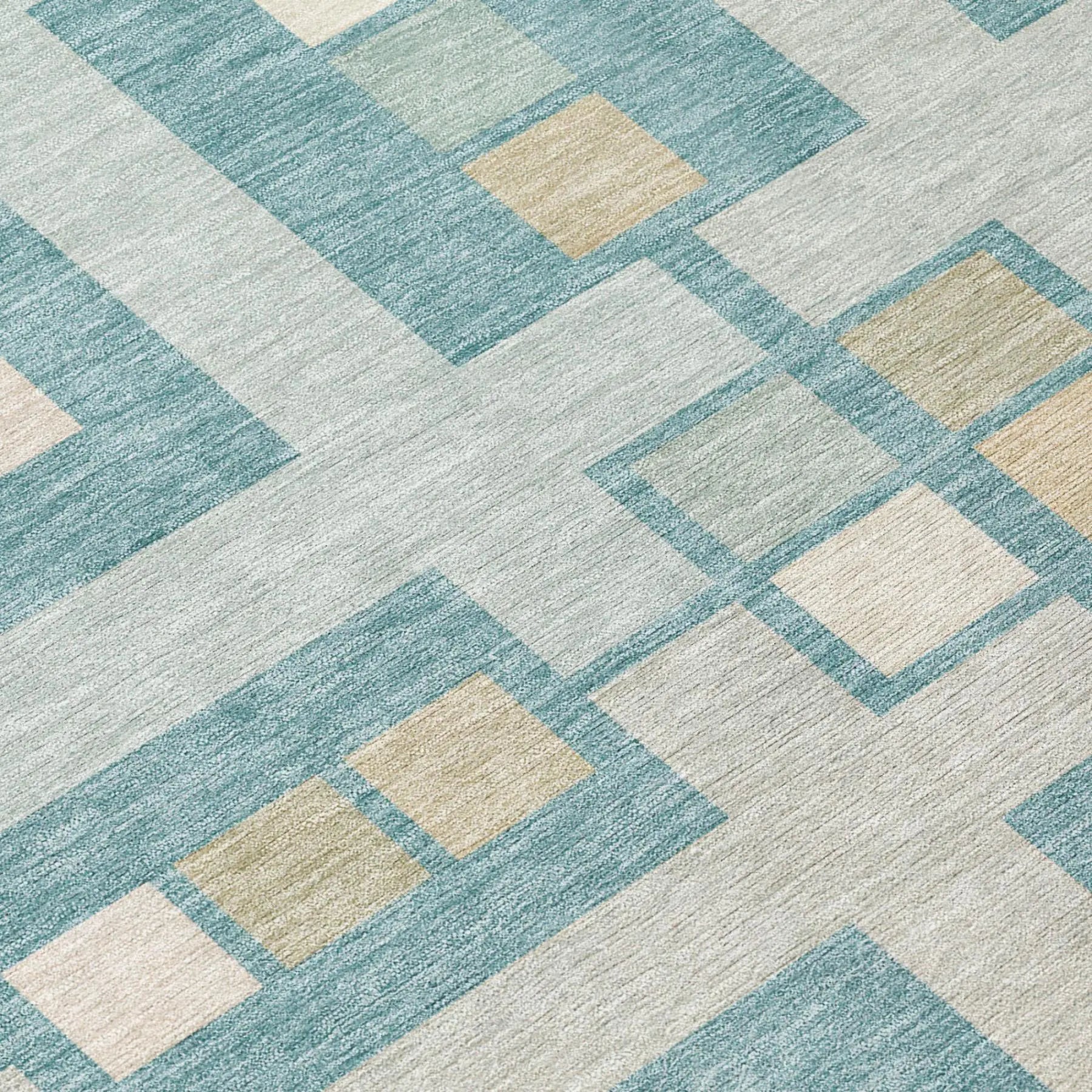 8' Teal Blue And Silver Round Geometric Washable Indoor Outdoor Area Rug Homeroots Outdoor