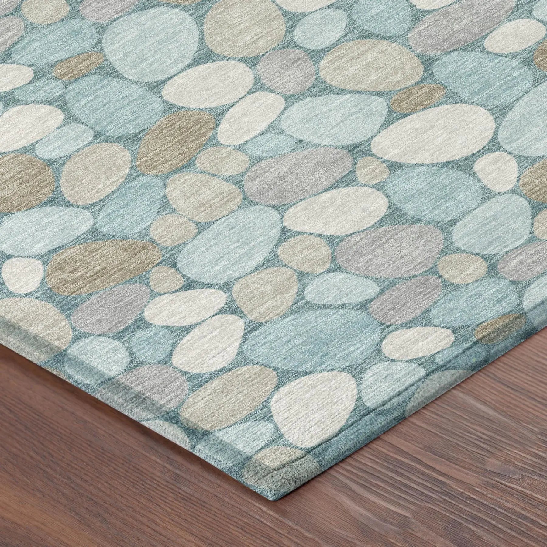 8' Teal Blue And Silver Round Geometric Washable Indoor Outdoor Area Rug Homeroots Outdoor