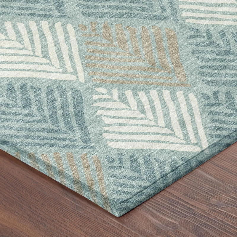 8' Teal Blue And Silver Round Geometric Washable Indoor Outdoor Area Rug Homeroots Outdoor