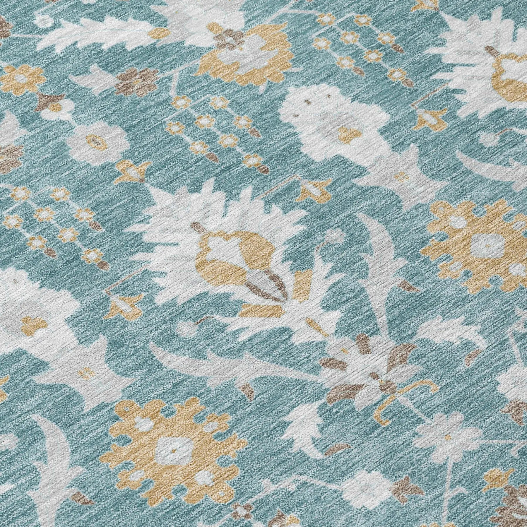 8' Teal Blue And Silver Round Oriental Washable Indoor Outdoor Area Rug Homeroots Outdoor