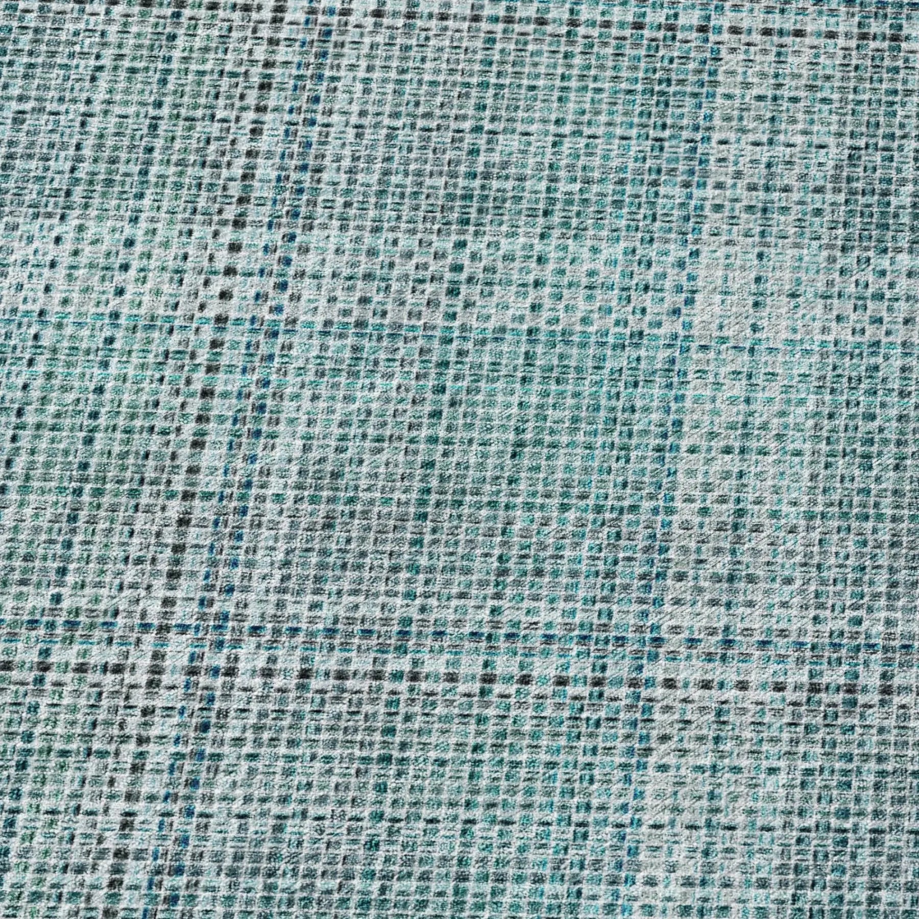 8' Teal Blue And Silver Round Plaid Washable Indoor Outdoor Area Rug Homeroots Outdoor