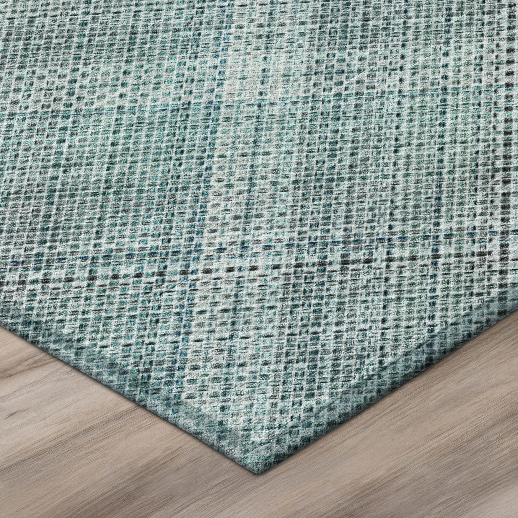 8' Teal Blue And Silver Round Plaid Washable Indoor Outdoor Area Rug Homeroots Outdoor