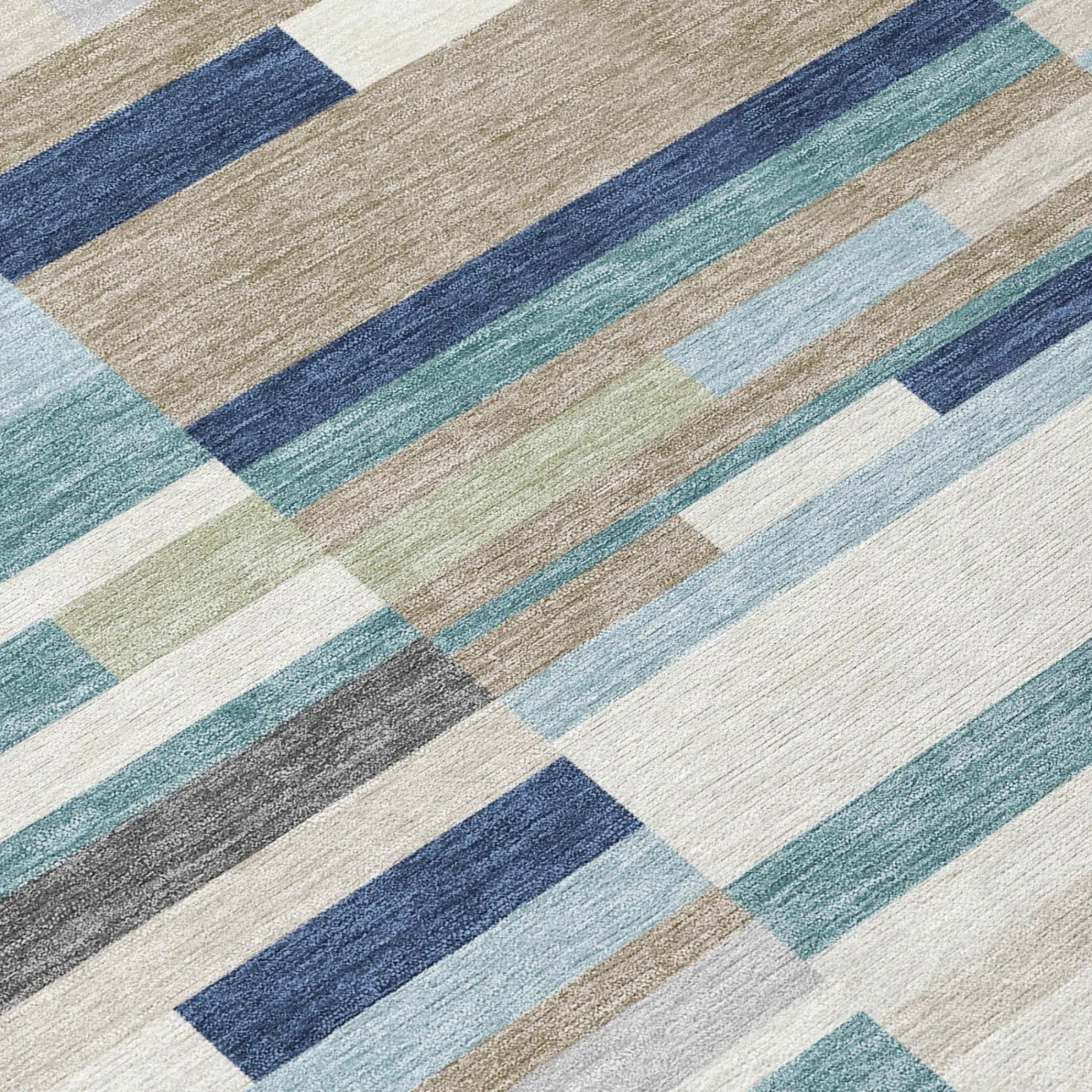 8' Teal Blue And Silver Round Striped Washable Indoor Outdoor Area Rug Homeroots Outdoor