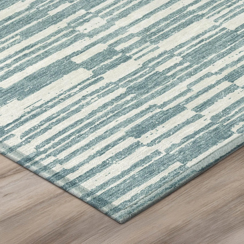 8' Teal Blue And Silver Round Striped Washable Indoor Outdoor Area Rug Homeroots Outdoor