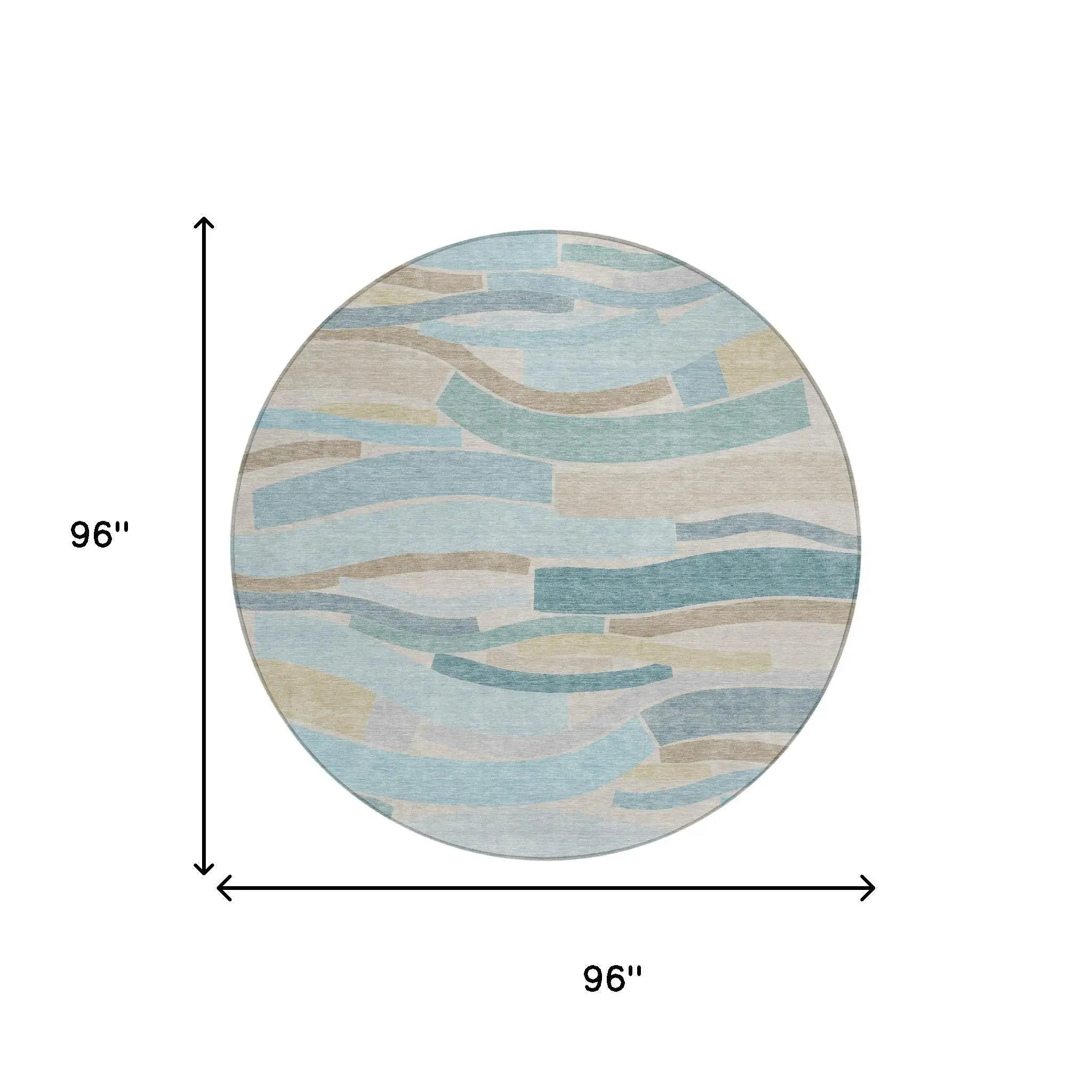 8' Teal Blue And Silver Round Striped Washable Indoor Outdoor Area Rug Homeroots Outdoor