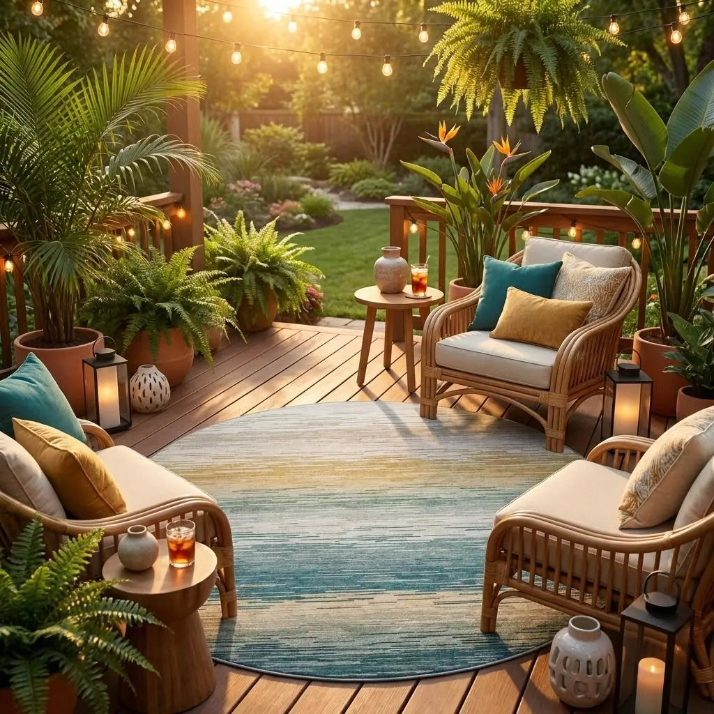 8' Teal Blue And Silver Round Striped Washable Indoor Outdoor Area Rug Homeroots Outdoor