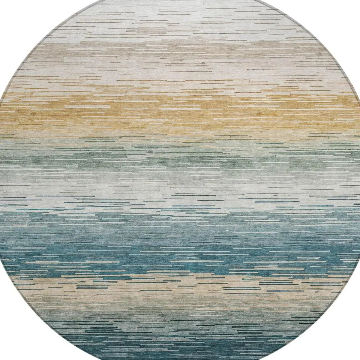 8' Teal Blue And Silver Round Striped Washable Indoor Outdoor Area Rug Homeroots Outdoor